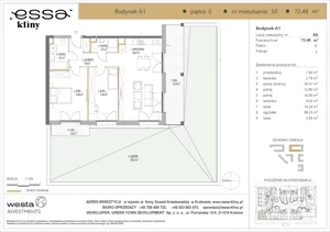 3 pokoje, apartament 71,89 m², piętro 2, oferta nr A1/88, ESSA Kliny, Kraków, Swoszowice, Kliny, ul. Anny Szwed-Śniadowskiej