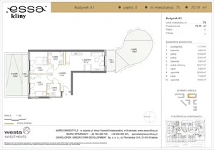 3 pokoje, apartament 70,19 m², parter, oferta nr A1/75, ESSA Kliny, Kraków, Swoszowice, Kliny, ul. Anny Szwed-Śniadowskiej