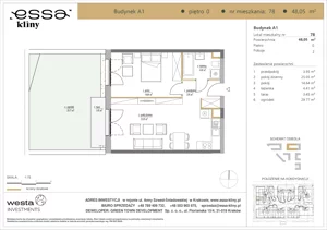 2 pokoje, apartament 48,05 m², parter, oferta nr A1/78, ESSA Kliny, Kraków, Swoszowice, Kliny, ul. Anny Szwed-Śniadowskiej