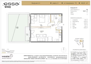 2 pokoje, apartament 48,05 m², parter, oferta nr A1/79, ESSA Kliny, Kraków, Swoszowice, Kliny, ul. Anny Szwed-Śniadowskiej
