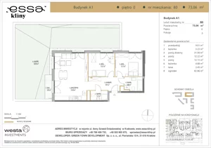 3 pokoje, apartament 73,06 m², parter, oferta nr A1/80, ESSA Kliny, Kraków, Swoszowice, Kliny, ul. Anny Szwed-Śniadowskiej