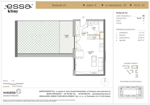 1 pokój, apartament 32,32 m², piętro 4, oferta nr A2/28, ESSA Kliny, Kraków, Swoszowice, Kliny, ul. Anny Szwed-Śniadowskiej