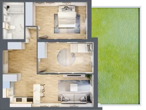 3 pokoje, mieszkanie 61,87 m², parter, oferta nr M1, Prato Park, Kraków, Czyżyny, ul. Na Łąkach