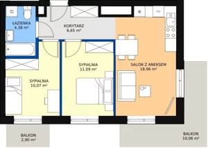 3 pokoje, mieszkanie 50,84 m², piętro 7, oferta nr 114, Podedworze 11, Kraków, Podgórze Duchackie, Piaski Wielkie, ul. Podedworze 11