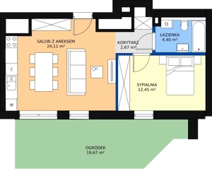 2 pokoje, mieszkanie 43,30 m², parter, oferta nr 1, Podedworze 11, Kraków, Podgórze Duchackie, Piaski Wielkie, ul. Podedworze 11