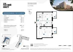 3 pokoje, apartament 59,37 m², piętro 1, oferta nr C.1.1.M13, Nowe Promenady 2, Wrocław, Kleczków, Psie Pole, ul. Czesława Miłosza/Jana Czochralskiego