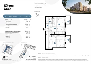 3 pokoje, apartament 59,37 m², piętro 2, oferta nr C.1.2.M23, Nowe Promenady 2, Wrocław, Kleczków, Psie Pole, ul. Czesława Miłosza/Jana Czochralskiego