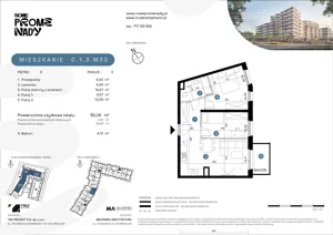 3 pokoje, apartament 52,06 m², piętro 3, oferta nr C.1.3.M32, Nowe Promenady 2, Wrocław, Kleczków, Psie Pole, ul. Czesława Miłosza/Jana Czochralskiego