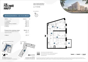 3 pokoje, apartament 52,06 m², piętro 4, oferta nr C.1.4.M42, Nowe Promenady 2, Wrocław, Kleczków, Psie Pole, ul. Czesława Miłosza/Jana Czochralskiego