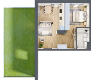 1 pokój, mieszkanie 42,79 m², parter, oferta nr A1.1.0.M1, Nowe Promenady, Wrocław, Kleczków, Psie Pole, ul. Czesława Miłosza