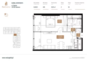 2 pokoje, apartament 43,82 m², piętro 25, oferta nr B.26.28, Global Apartments, Katowice, Śródmieście, ul. Zabrska 15