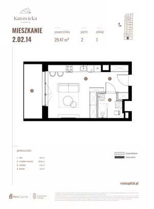 1 pokój, apartament 29,47 m², piętro 2, oferta nr 2.02.14., Katowicka Residence, Katowice, Bogucice, ul. Katowicka
