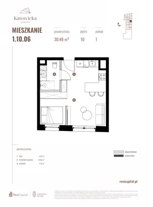 1 pokój, apartament 30,48 m², piętro 10, oferta nr 1.10.06., Katowicka Residence, Katowice, Bogucice, ul. Katowicka