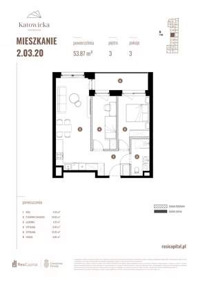3 pokoje, apartament 53,87 m², piętro 3, oferta nr 2.03.20., Katowicka Residence, Katowice, Bogucice, ul. Katowicka
