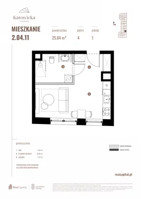 1 pokój, apartament 25,84 m², piętro 4, oferta nr 2.04.11., Katowicka Residence, Katowice, Bogucice, ul. Katowicka