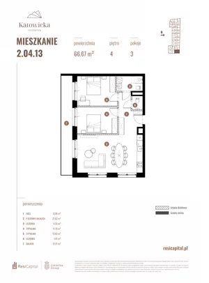 3 pokoje, apartament 66,67 m², piętro 4, oferta nr 2.04.13., Katowicka Residence, Katowice, Bogucice, ul. Katowicka