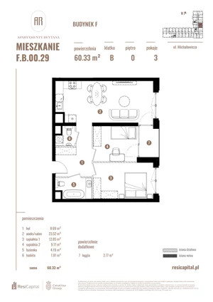 3 pokoje, apartament 60,33 m², parter, oferta nr F.B.00.29, Apartamenty Reytana - Budynek F, Bielsko-Biała, ul. Rejtana
