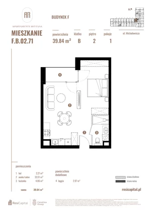 1 pokój, apartament 39,84 m², piętro 2, oferta nr F.B.02.71, Apartamenty Reytana - Budynek F, Bielsko-Biała, ul. Rejtana