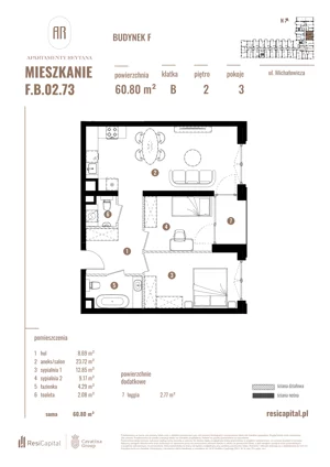 3 pokoje, apartament 60,80 m², piętro 2, oferta nr F.B.02.73, Apartamenty Reytana - Budynek F, Bielsko-Biała, ul. Rejtana