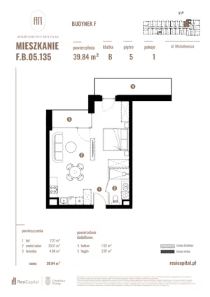 1 pokój, apartament 39,84 m², piętro 5, oferta nr F.B.05.135, Apartamenty Reytana - Budynek F, Bielsko-Biała, ul. Rejtana