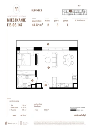 1 pokój, apartament 44,72 m², piętro 6, oferta nr F.B.06.147, Apartamenty Reytana - Budynek F, Bielsko-Biała, ul. Rejtana