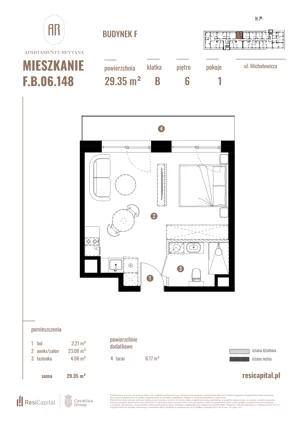 1 pokój, apartament 29,35 m², piętro 6, oferta nr F.B.06.148, Apartamenty Reytana - Budynek F, Bielsko-Biała, ul. Rejtana
