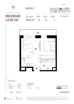 1 pokój, apartament 29,45 m², piętro 6, oferta nr F.B.06.149, Apartamenty Reytana - Budynek F, Bielsko-Biała, ul. Rejtana
