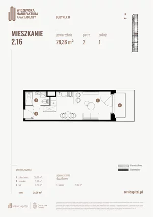 1 pokój, mieszkanie 28,36 m², piętro 2, oferta nr B.02.16., Wima Apartments, Łódź, Widzew, Stary Widzew, al. Piłsudskiego 135