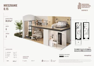 2 pokoje, mieszkanie 38,61 m², parter, oferta nr B.00.15., Wima Apartments, Łódź, Widzew, Stary Widzew, al. Piłsudskiego 135