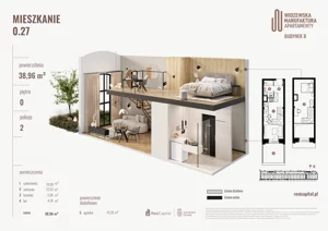2 pokoje, mieszkanie 38,96 m², parter, oferta nr B.00.27., Wima Apartments, Łódź, Widzew, Stary Widzew, al. Piłsudskiego 135