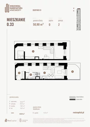 2 pokoje, mieszkanie 50,90 m², parter, oferta nr B.00.33., Wima Apartments, Łódź, Widzew, Stary Widzew, al. Piłsudskiego 135