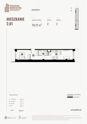 2 pokoje, mieszkanie 39,22 m², piętro 2, oferta nr B.02.01., Wima Apartments, Łódź, Widzew, Stary Widzew, al. Piłsudskiego 135