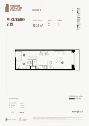 1 pokój, mieszkanie 29,23 m², piętro 2, oferta nr B.02.19., Wima Apartments, Łódź, Widzew, Stary Widzew, al. Piłsudskiego 135