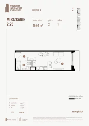 1 pokój, mieszkanie 29,05 m², piętro 2, oferta nr B.02.25., Wima Apartments, Łódź, Widzew, Stary Widzew, al. Piłsudskiego 135