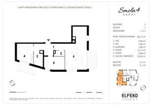 3 pokoje, mieszkanie 55,15 m², piętro 1, oferta nr C.2.1, Smolna 4, Sopot, Świemirowo, ul. Smolna 4