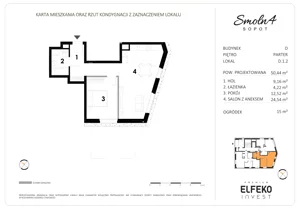 2 pokoje, mieszkanie 45,25 m², piętro 1, oferta nr D.2.3, Smolna 4, Sopot, Świemirowo, ul. Smolna 4