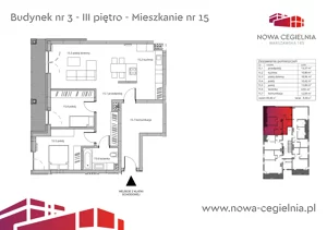 3 pokoje, mieszkanie 83,24 m², piętro 3, oferta nr 3/M15, Nowa Cegielnia bud. 3 i 4, Gorzów Wielkopolski, Janice, ul. Warszawska 185