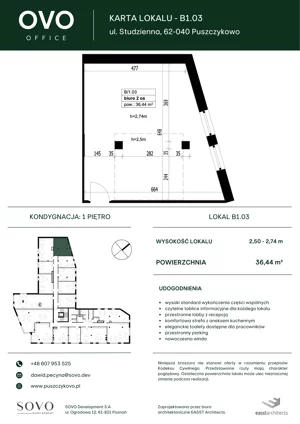 Biuro 36,44 m², oferta nr B/1/03, OVO Office, Puszczykowo, ul. Studzienna