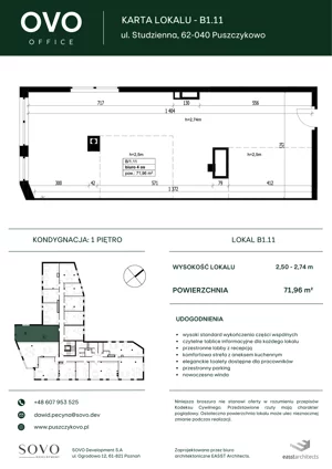 Biuro 71,96 m², oferta nr B/1/11, OVO Office, Puszczykowo, ul. Studzienna