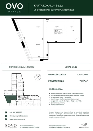 Biuro 75,97 m², oferta nr B/1/12, OVO Office, Puszczykowo, ul. Studzienna