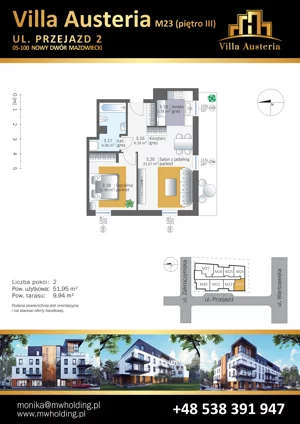 2 pokoje, mieszkanie 51,95 m², piętro 3, oferta nr M23, Villa Austeria, Nowy Dwór Mazowiecki, Kępa Nowodworska, Kępa Nowodworska, ul. Przejazd 2
