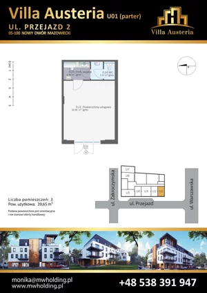 Lokal użytkowy 39,65 m², oferta nr U01, Villa Austeria - lokale usługowe, Nowy Dwór Mazowiecki, Kępa Nowodworska, Kępa Nowodworska, ul. Przejazd 2