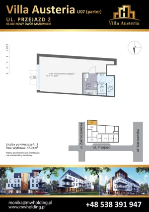 Lokal użytkowy 47,04 m², oferta nr U07, Villa Austeria - lokale usługowe, Nowy Dwór Mazowiecki, Kępa Nowodworska, Kępa Nowodworska, ul. Przejazd 2