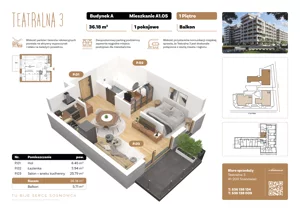 1 pokój, apartament 36,18 m², piętro 1, oferta nr A1.05, Teatralna 3 - budynek A, Sosnowiec, Śródmieście, ul. Teatralna 1