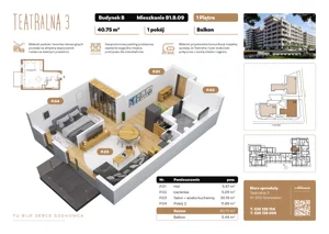 1 pokój, apartament 40,75 m², piętro 1, oferta nr B1.B.09, Teatralna 3 - budynek B, Sosnowiec, Śródmieście, ul. Teatralna 1