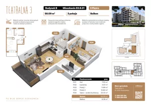 3 pokoje, apartament 58,09 m², piętro 3, oferta nr B3.B.01, Teatralna 3 - budynek B, Sosnowiec, Śródmieście, ul. Teatralna 1