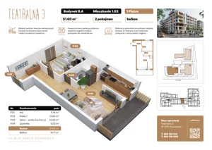 2 pokoje, apartament 51,60 m², piętro 1, oferta nr B1.A.03, Teatralna 3 - budynek B, Sosnowiec, Śródmieście, ul. Teatralna 1