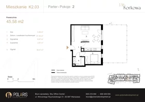 2 pokoje, mieszkanie 45,58 m², parter, oferta nr K2.03, Korkowa 146, Warszawa, Wawer, ul. Korkowa 146