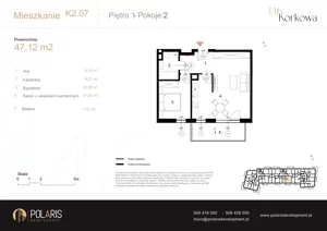 2 pokoje, mieszkanie 47,12 m², piętro 1, oferta nr K2.07, Korkowa 146, Warszawa, Wawer, ul. Korkowa 146