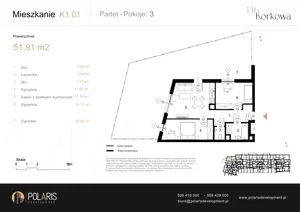 3 pokoje, mieszkanie 51,91 m², parter, oferta nr K1.01, Korkowa 146, Warszawa, Wawer, ul. Korkowa 146
